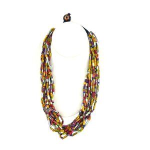 Natasha Multistrand Beaded Necklace With Colorful Glass Beads Black Closure Boho